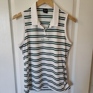 Oakley White and Dark Green Striped Sleeveless Polo Tank